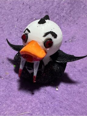 Handmade Vampire Duck Figurine - White, Orange, Black